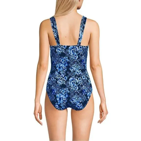 Land's End One piece Grecian slender swimsuit soft
Deep navy mosaic floral Var - Picture 4 of 6